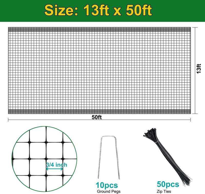 KLEWEE Bird Netting, 13 x 50 FT Heavy Duty Garden Netting for Protect Fruit Trees, Plants and Vegetables from Birds, Deer, Squirrels and Other Animals - Image 4